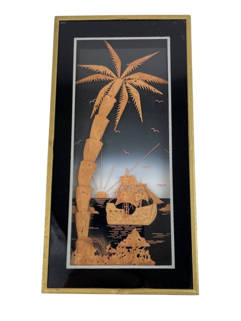 Vintage Cork Carving Seascape Diorama Wall Art Made in Spain